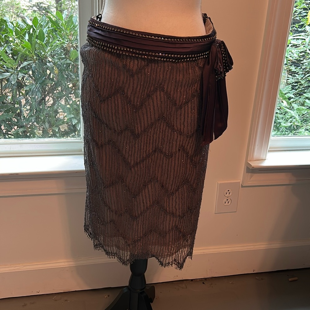 Couture purple and green rhinestones belted skirt size 40